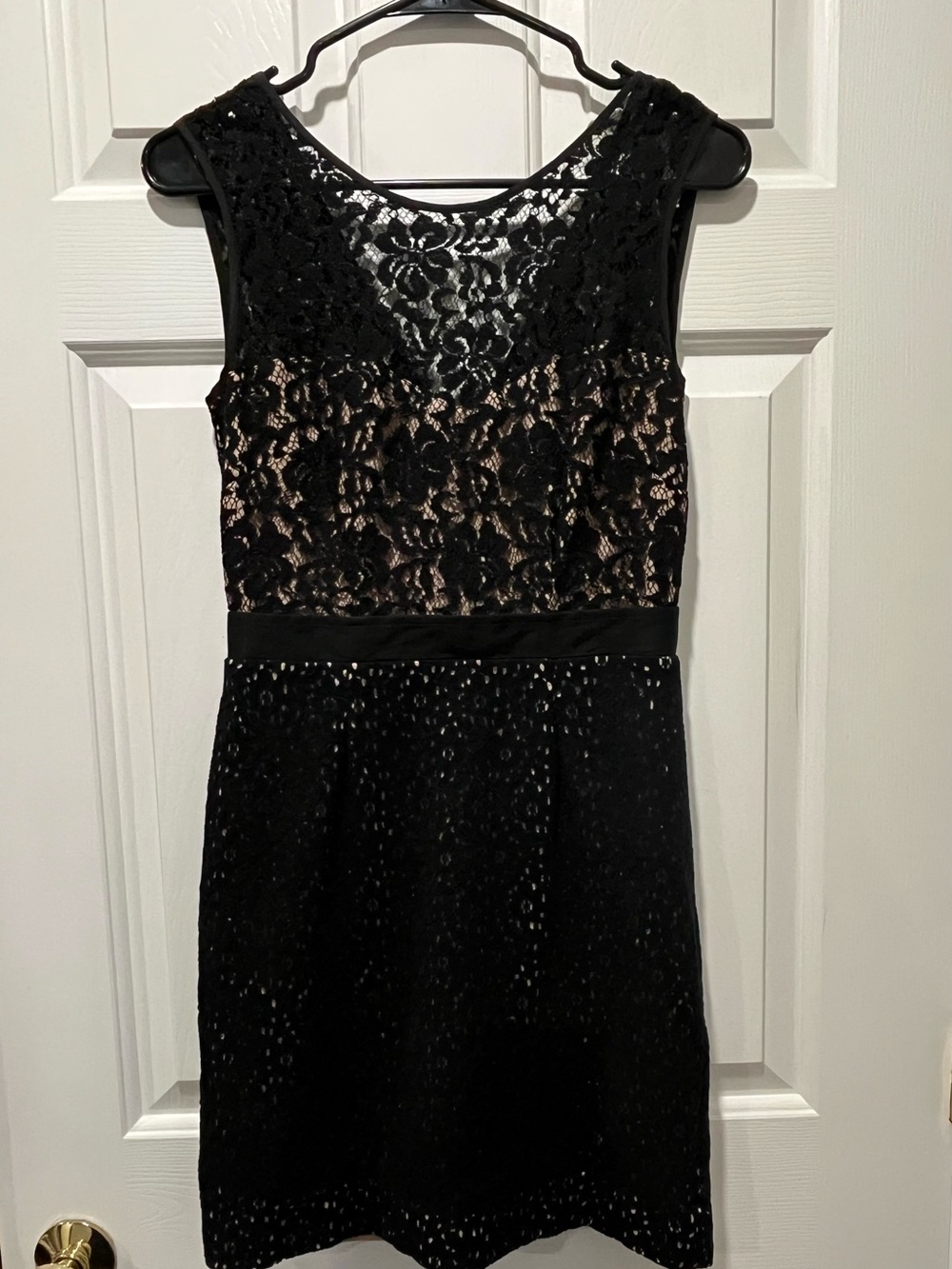 BCBGMaxAzria Black Lace Overlay Mini Dress with Nude Lining
